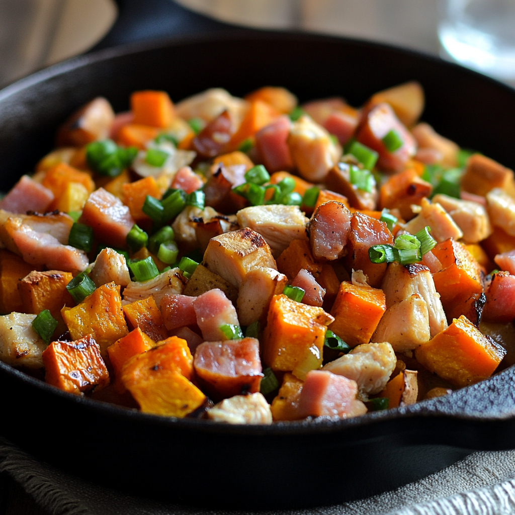 Hearty Sweet Potato and Chicken Ham Hash