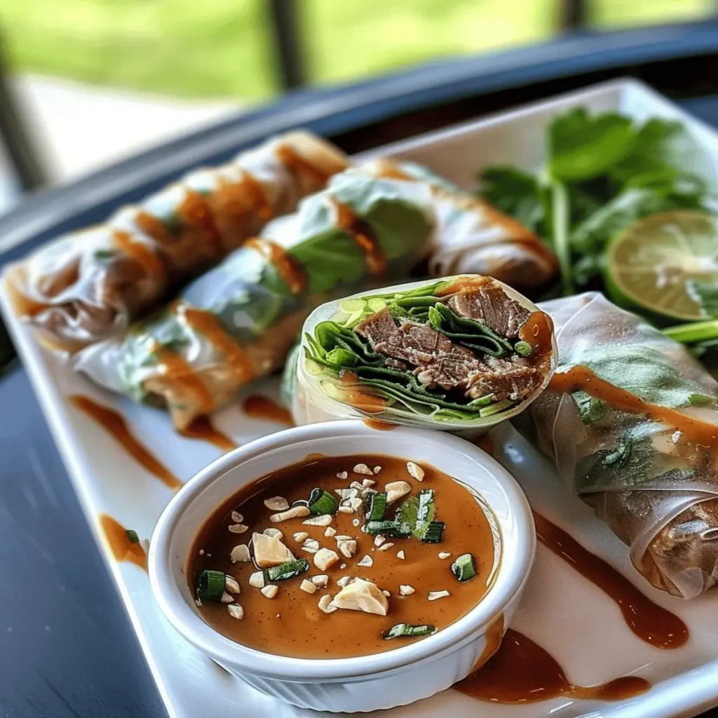Beef Spring Rolls with Peanut Lime Sauce