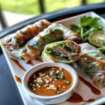 Beef Spring Rolls with Peanut Lime Sauce