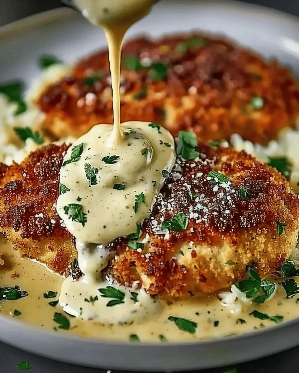 Parmesan Crusted Chicken with Creamy Garlic Sauce