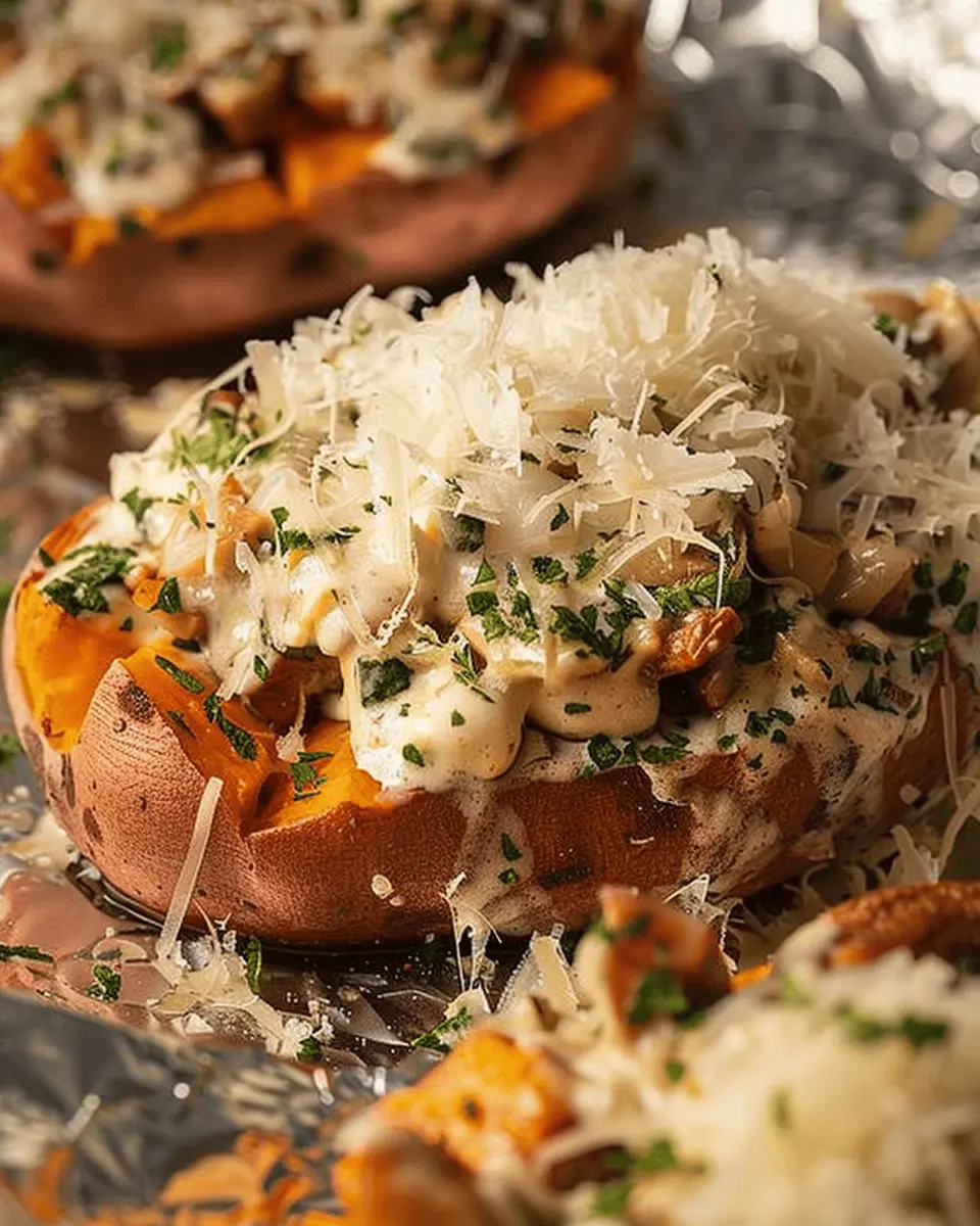 Sweet Potato Heaven Creamy Mushroom with Turkey Bacon Delight