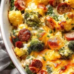 Cheesy Broccoli, Sausage and Cauliflower Casserole