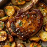 pork chops and crispy potatoes,