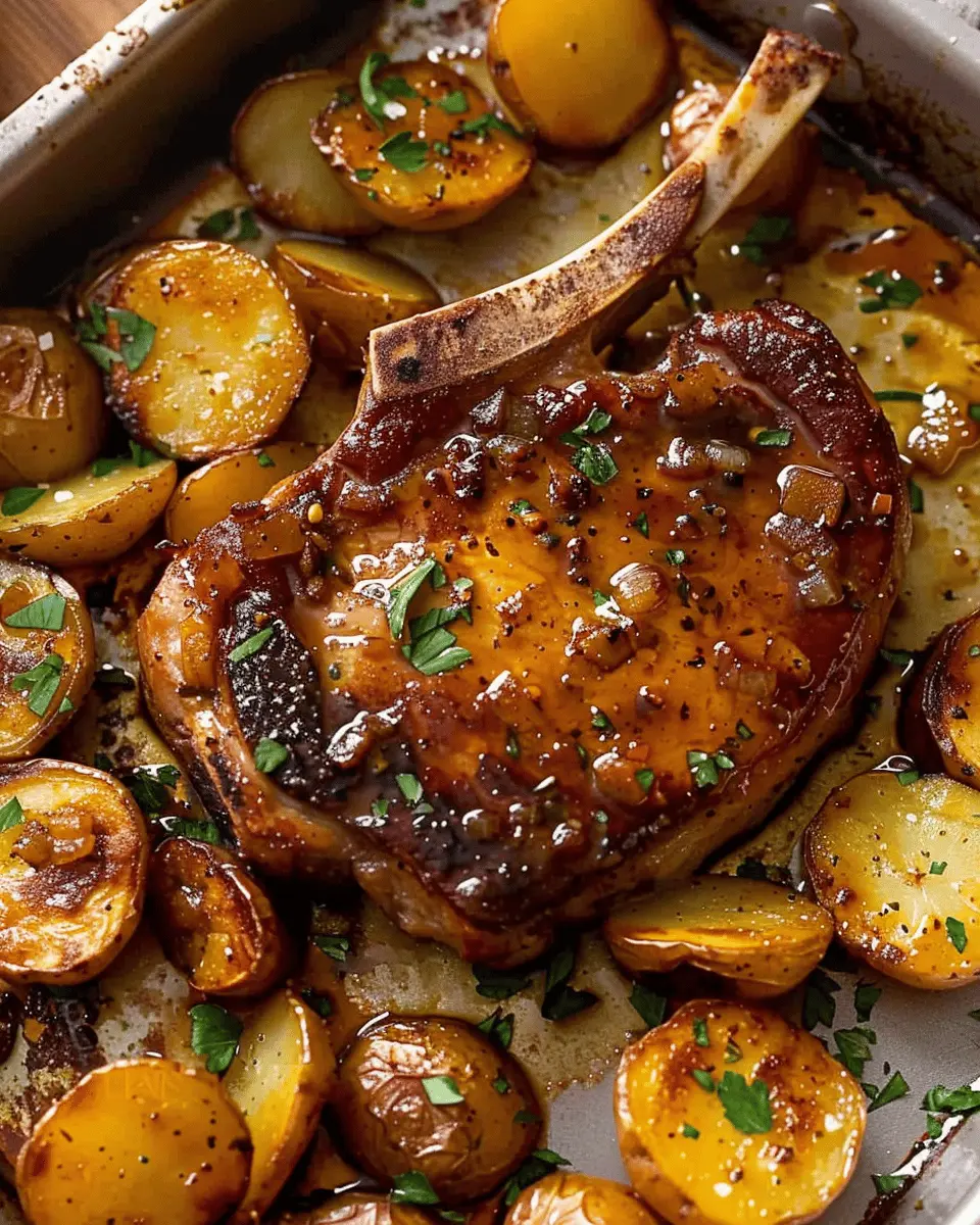 pork chops and crispy potatoes,