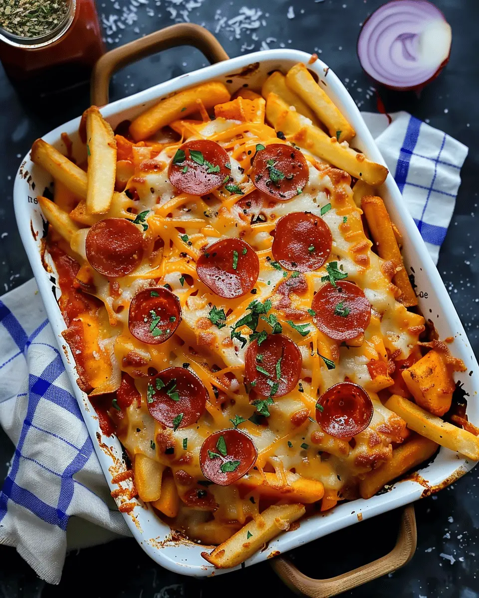 Pizza fries: Indulgent comfort food with turkey bacon and chicken ham