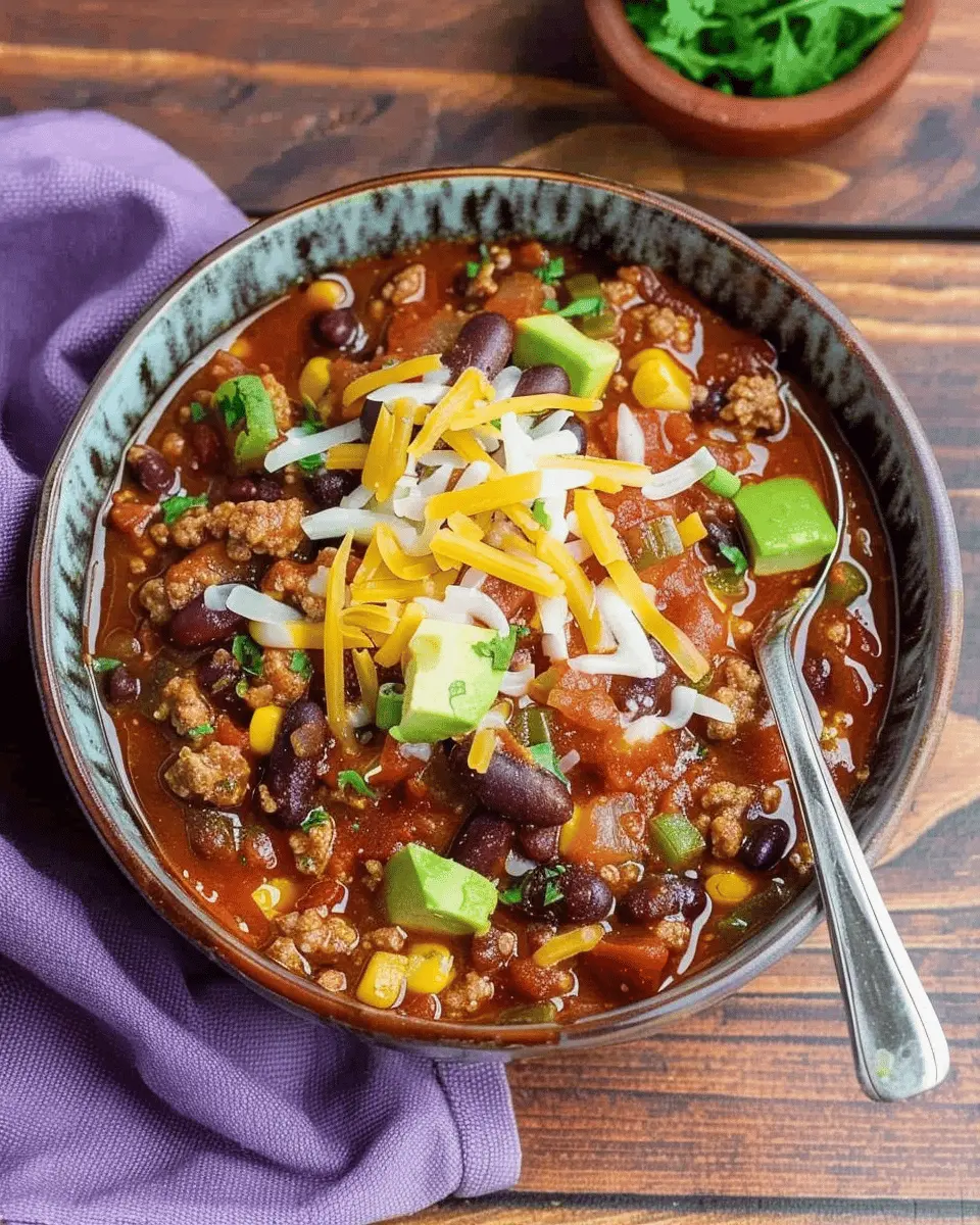 Hearty Spicy Southwestern Chili with Turkey Bacon and Chicken Ham