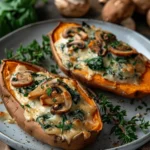Creamy Mushroom and Spinach Stuffed Sweet Potatoes
