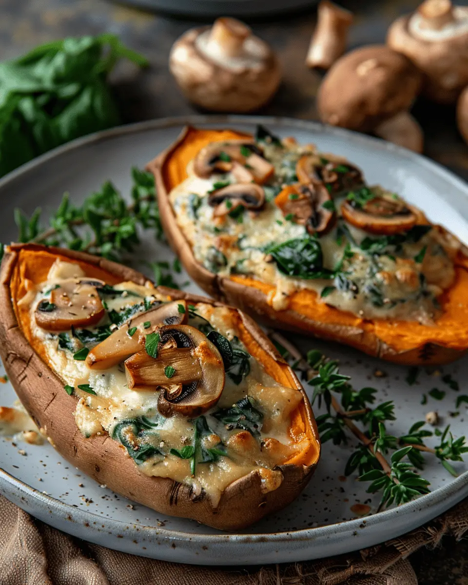 Creamy Mushroom and Spinach Stuffed Sweet Potatoes: An Easy Delight