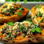 Creamy Mushroom and Spinach Stuffed Sweet Potatoes