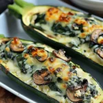 Spinach, Mushroom, and Ricotta Stuffed Zucchini Boats