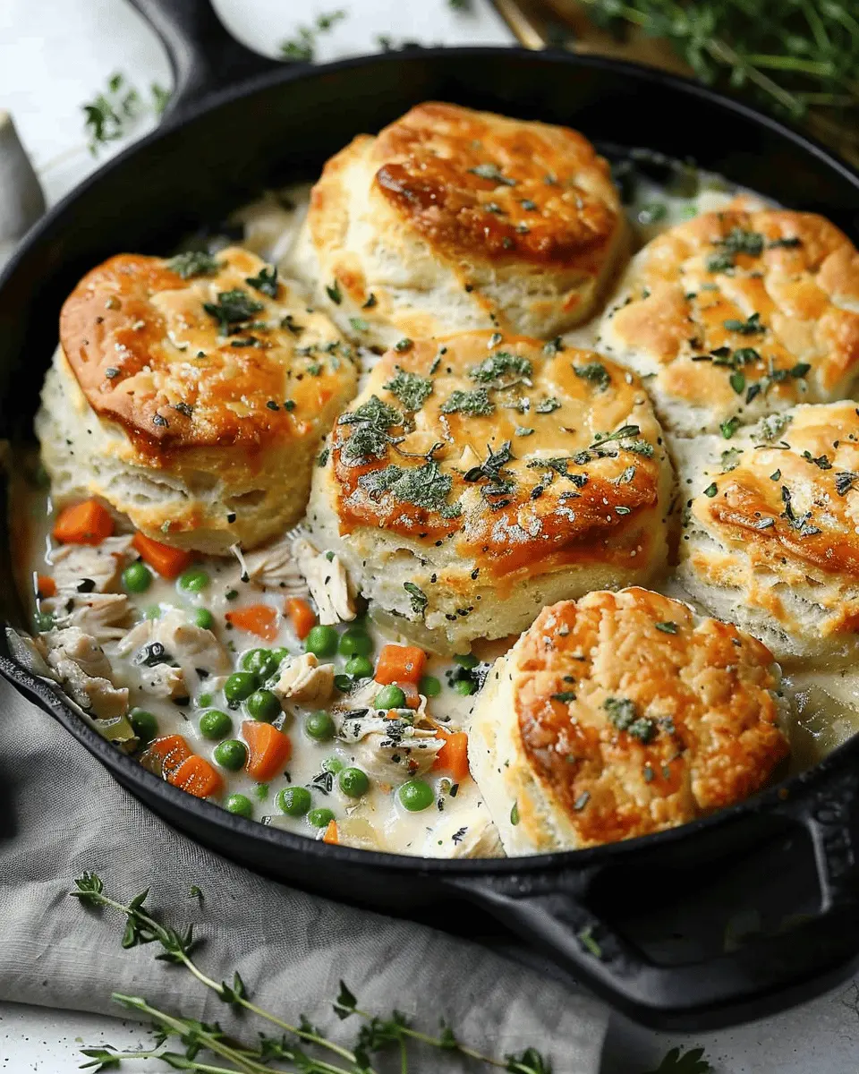 Easiest Skillet Chicken Pot Pie with Herb Butter Biscuits Delight