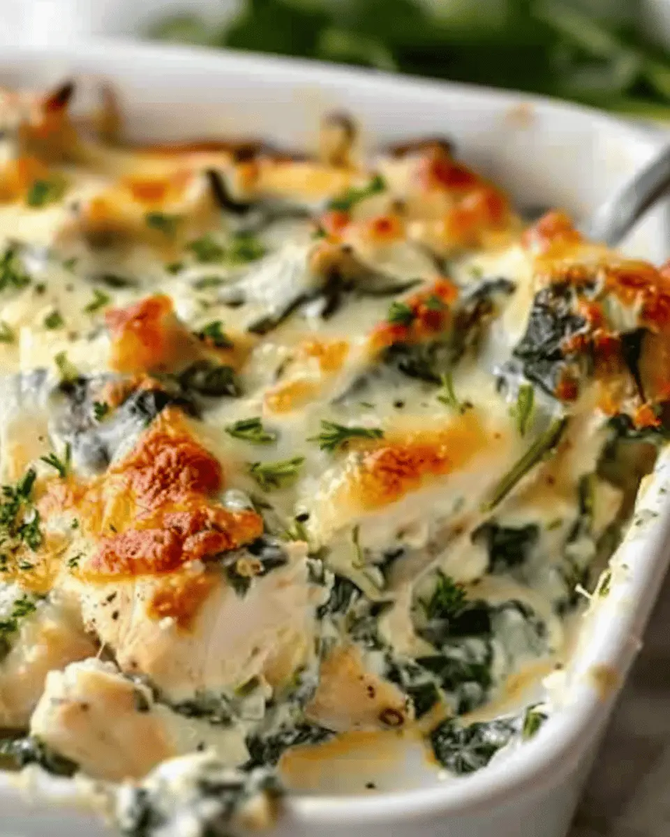 Chicken and Spinach Casserole: Easy Creamy Delight with Turkey Bacon