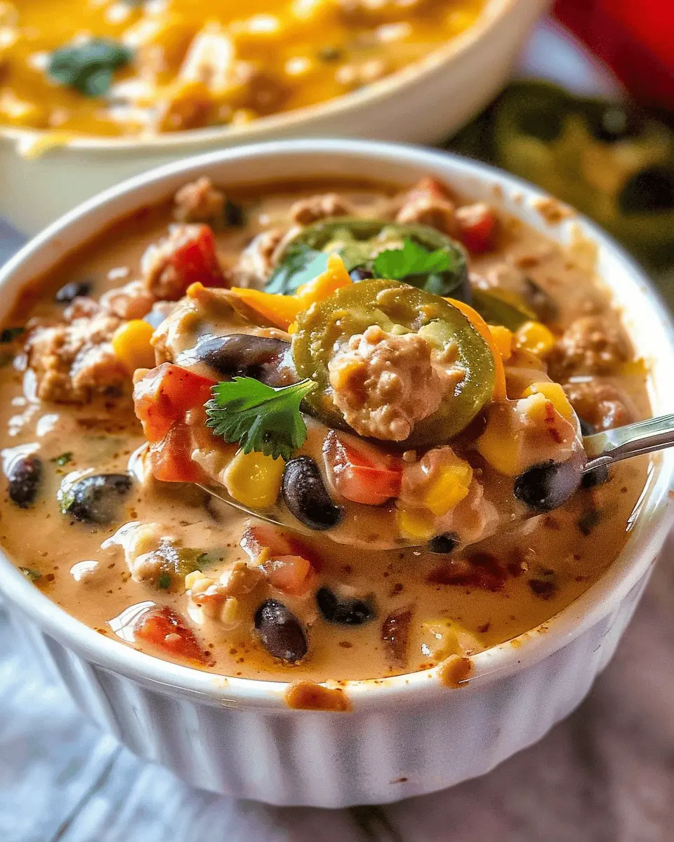 High Protein Creamy Taco Soup with Turkey Bacon and Chicken Ham