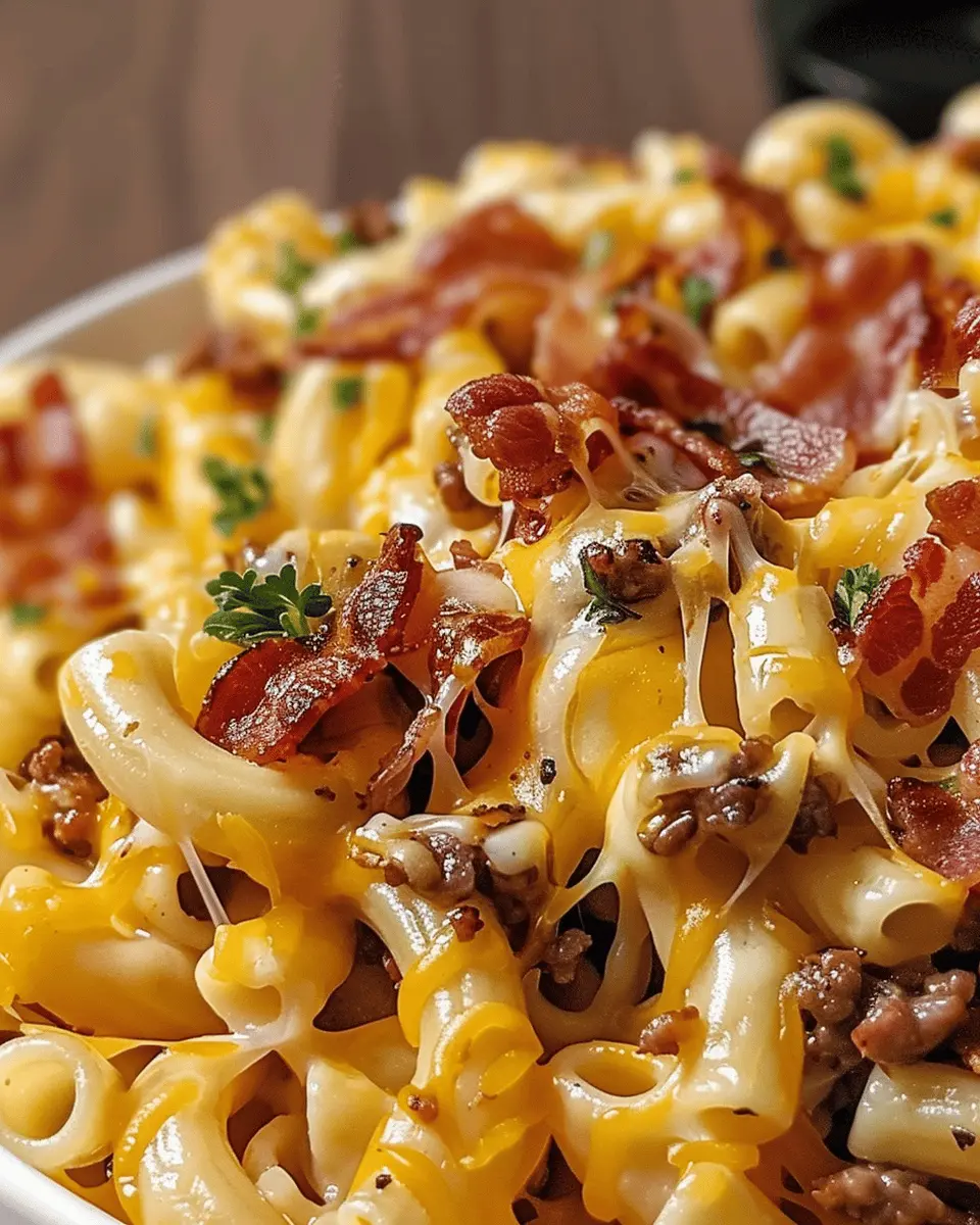 Loaded Bacon Cheeseburger Pasta with Turkey Bacon and Chicken Ham Indulgence