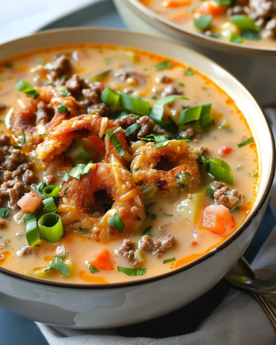 Easy Cheeseburger Soup: A Cozy Indulgent Dish with Turkey Bacon