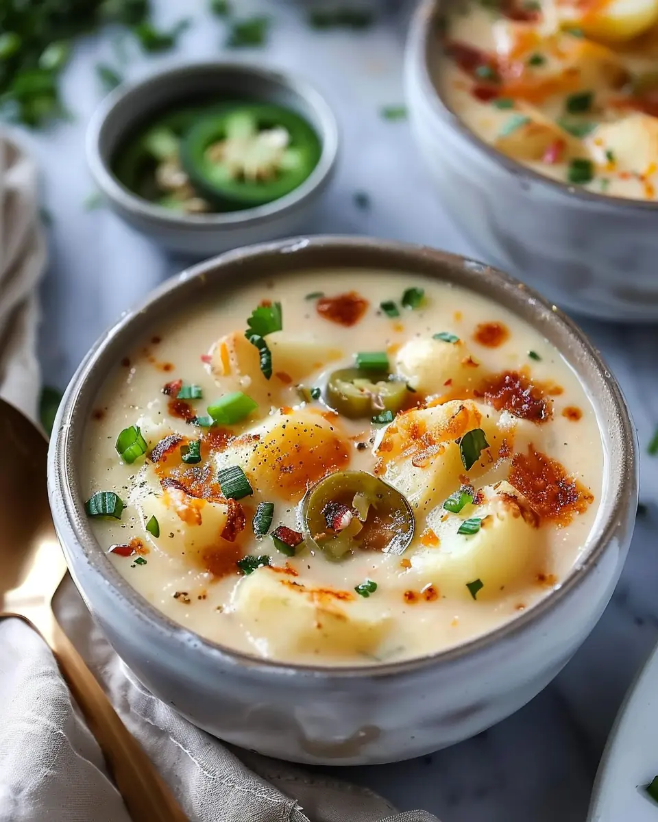 Creamy Jalapeno Popper Potato Soup Delight with Turkey Bacon Bliss