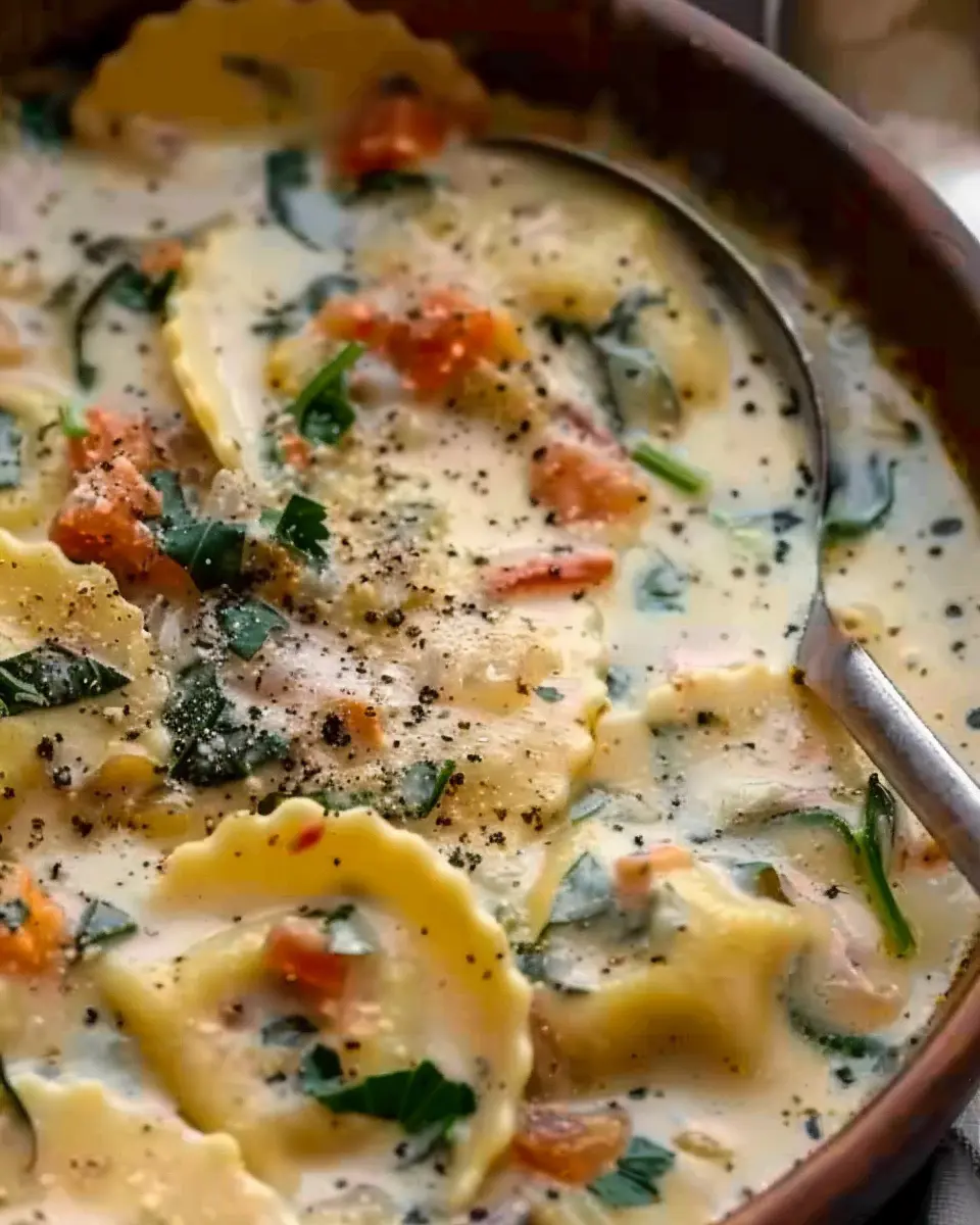 Creamy Tuscan Ravioli Soup: A Cozy Indulgence with Turkey Bacon