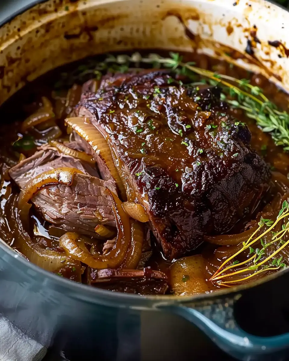 Comforting French Onion Pot Roast with Savory Turkey Bacon Twist
