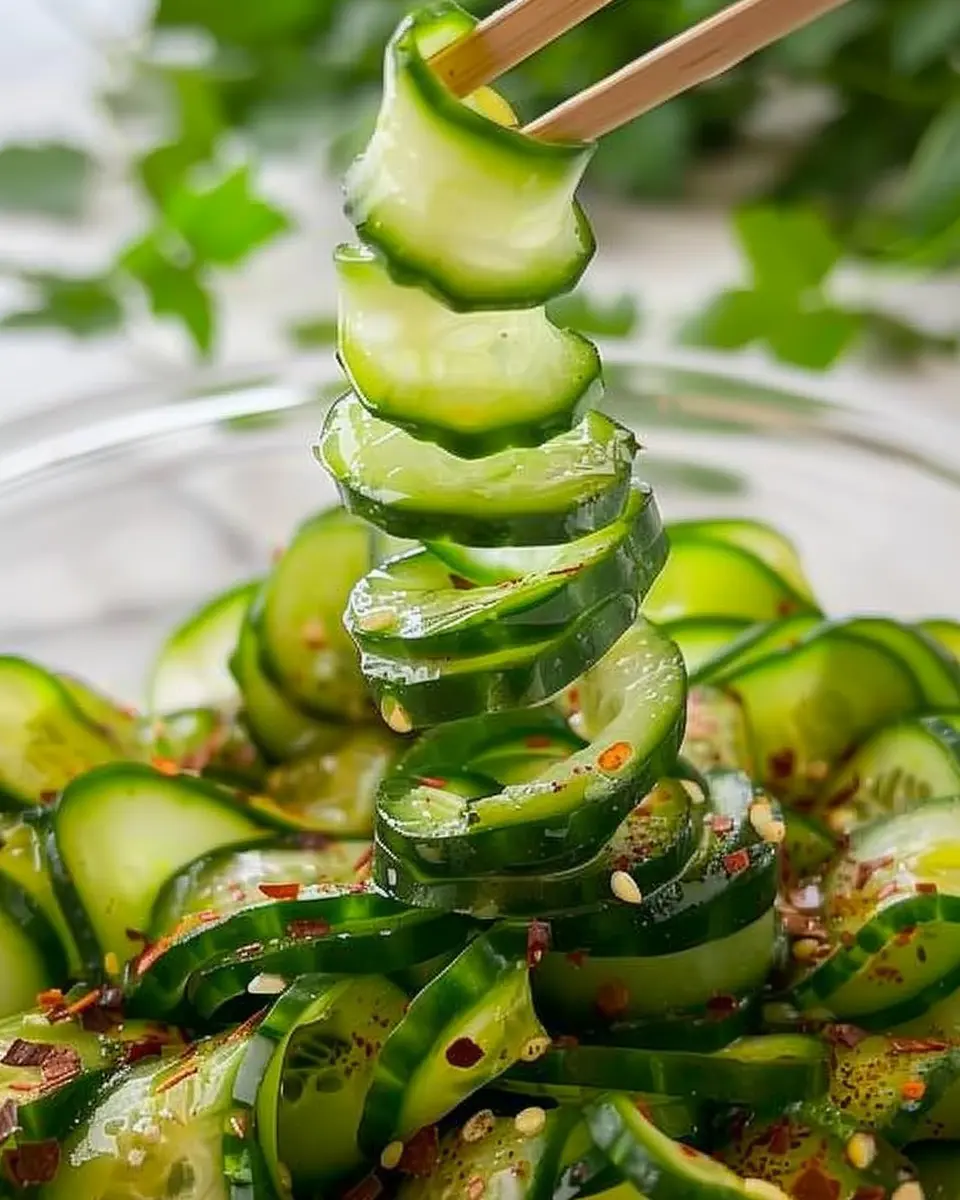 Spiral Cucumber Salad: Refreshing Twist with Turkey Bacon Delight