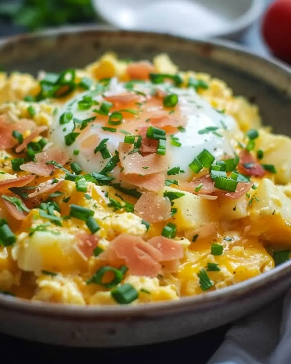 Cheesy Potato Egg Scramble: A Delicious Twist with Turkey Bacon